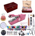 Handheld Sewing Machine, with Elegant Wooden Sewing Box and 153-Piece Sewing Kit, Mini Portable Cordless Hand Held Stitching Machine, Perfect for Adults, Beginners, and Quick Home Repairs