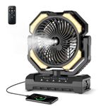 Ateroll 20000mAh Camping Fan with Misting & Remote, Portable Rechargeable Battery Fan, 250mL Water Tank, LED Light, Hook for Tent, Outdoor Home Patio Travel
