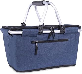 Picnic Basket, SIYUAN Collapsible Shopping Basket with Lid 27L Large Market Basket with Handles Reusable Folding Grocery Basket Insulated Cooler Bag for Picnic Travel, Blue
