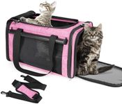 YUDODO 25 lbs Lightproof Pet Carriers Airline Approved Dog Cat Travel Soft Sided Carrier Reflective Mesh Safe Pet Cat Carrier Foldable Portable Small Animal Rabbit Puppy Cat Carrier Pink