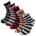 Fanshiontide 5 Pairs Mens Slipper Fluffy Socks, Winter Comfy Cozy Sleep Bed Socks Fuzzy Thermal Warm Socks High Elasticity Sock Non Slip for Men