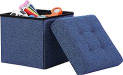 SLONAMA Classics Foldable Storage Ottoman Footrest Toy Box Coffee Table Chest Trunk Seat Stool -52L Capacity [15X15X15 inch] (Blue)