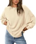 PRETTYGARDEN Women's Oversized Crewneck Sweatshirts Fall Fashion Casual Long Sleeve Pullover Waffle Knit Spring Shirts Top (Beige,Medium)