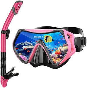STARSEA Diving Snorkeling Kit for Adults and Kids Snorkel Set for Swimming and Scuba Diving, Anti Leak Dry Top Snorkel Gear Panoramic Silicone Goggle (Pink/Black)