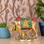 Amazon Brand - Umi Kamadhenu Cow God Idol Religious Sculpture Figurine in Brass (Height 7 Inch)