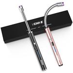 VEHHE Candle Lighter, 2 Pack Rechargeable Electric Lighter with LED Battery Display Safety Switch, Flexible Neck USB Lighter for Candles Camping Grill Gas Stoves Cooking (Black and Pink)