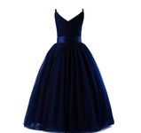 Glamulice Flower Girls Lace Bridesmaid Dress Navy Blue Long A Line Wedding Pageant Dresses Teen Princess Tulle Spaghetti Strap Holiday Event Birthday Party Dance Prom Recital Christmas Gown 11-12 Maxi