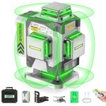 Huepar Pro Self-Leveling 4 x 360° Green Laser Level Tool for Construction - High Accuracy, 8000mAh Rechargeable Li-ion Battery, Remote Controller & Hard Carry Case