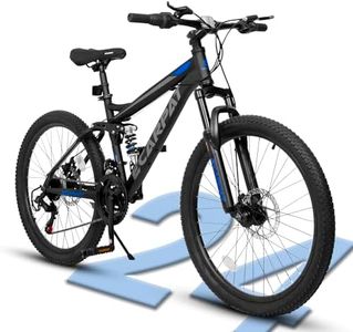 Ecarpat 24 Inch Mountain Bike, Dual Full Suspension Mountain Bike, 21-Speed Disc Brakes, Carbon Steel Frame,Trail Commuter City Bicycles