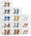 SIMPDIY Large Shoe Storage Box,12 pcs Shoe Box Clear Plastic Stackable, Shoe Organizer Containers with Lids for Women/Men,Fit UK 12