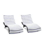 Arkwright Las Rayas Chaise Lounge Cover - Pack of 2 - Terry Towel 100% Striped Soft Cotton with Pocket Holder for Beach Pool Outdoor Chair, 30 x 85 in, Navy
