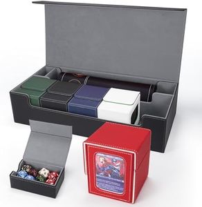 AFIING MTG Deck Box 6 In1 with MTG Playma,Premium Card Storage Box with 5 Pcs MTG Deck Box Holds 2400+ Trading Cards, Large TCG Card Deck Case for Magic Yugioh Sports Cards (Black&Grye)
