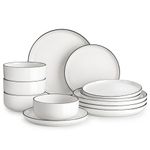 MALACASA Dinner Set for 4, 12 Pieces Porcelain Plates and Bowls Sets with Black Rim, Ceramic Ivory White Dinnerware Sets Dish Set Dining Dinner Ware Set, Series Luna