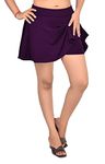 Banrion Women's Cotton Lycra High Waist Flared Knit Skater Short Mini Skirt (L, Wine)