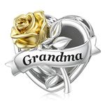 LANBEIDE Grandma Charms, 925 Sterling Silver Love Heart Rose Charms for Grandma Nana fit Pandora Bracelet Necklace Present for Women