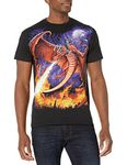 Liquid Blue Men's Plus Size Fantasy Dragon Fire Short Sleeve T-Shirt, Black, XX-Large