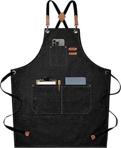 ETHEL Chef Apron for Men Women, Canvas Cross Back Kitchen Aprons, Waterproof Apron with Pockets for Kitchen Cooking, Baking, Working, Woodworking, Chef, Grill and Barber (Black)