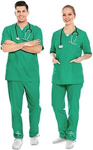 AIESI® Divisa Sanitaria Uomo Donna in Cotone 100% sanforizzato Pantaloni e Casacca Scollo a V, Taglia M Verde OSPEDALIERO