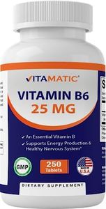 Vitamatic Vitamin B6 (Pyridoxine HCI), 25 mg 250 Vegetarian Tablets - Promotes Energy Production, boosts Metabolism and Immune Health Support