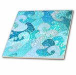 3dRose ct_266850_2 Trendy Mermaid Waves Sparkle Blue Ocean Faux Glitter Pattern Ceramic Tiles,