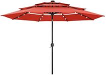 PHI VILLA 10ft Patio Umbrella with Solar Lights, Outdoor 3 Tier Vented Large Market Table Umbrella with 8 Sturdy Ribs and 1.5" Umbrellla Pole for Lawn Poolside Garden Terrace, Orange Red