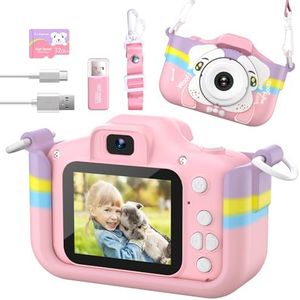 Cewpuno Macchina Fotografica Bambini 1080P 48MP, Mini Fotocamera Digitale Ricaricabile con 2.0 Pollici Schermo e Scheda da 32GB, Regalo Giocattolo di Natale e Compleanno per Ragazze da 3 a 12 Anni