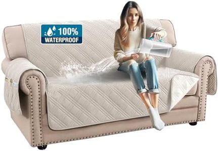 Smarcute 100% Waterproof Sofa Protector 2 Seater Couch Cover 2 Cushion Sofa Modern Sofa Covers Waterproof and Washable Thick Soft Couch Cover for Dogs with Elastic Straps (2 Seat, Frenck Oak/Beige)