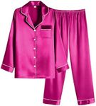 Ekouaer Women Satin Pajamas Set Classic Button Down Long Silk Pjs Set,Medium,Rose