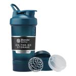 BlenderBottle Shaker Bottle with Pill Organizer and Storage for Protein Powder, ProStak System, 22-Ounce, Ocean Blue