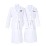 Mr and Mrs Robes | Set of 2 Mr & Mrs Robes for Couples | Extra Thick| Long Sleeves | 100% Terry Cotton | Shawl Collar, White, Small-Medium