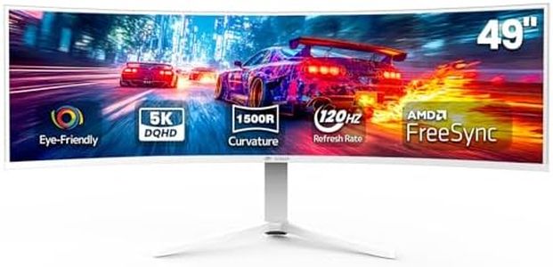 CRUA 49" White Curved Monitor | DQHD(5120 * 1440), 120Hz, 1500R, 32:9, AMD FreeSync, 120% sRGB, Height Adjustable Ultra-Wide Screen Computer Monitors, HDMI 2.1 & DP 1.4, Wall Mount Install