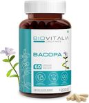 Biovitalia Natural Bacopa monnieri Brahmi Capsules High Strength Supplement Supports Brain Function Promote Learning Concentration & Focus 1000mg - 60 Capsule