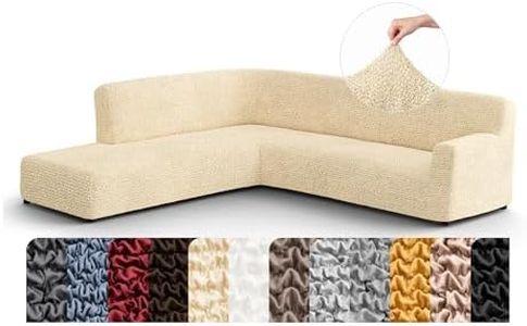 PAULATO BY GA.I.CO. Sectional Sofa Cover - Corner Sofa Cover - Bumper Chaise Couch Covers - Washable Couch with Ottoman Slipcover - Microfibra - Cream (Left Facing Bumper Chaise Sectional)