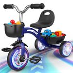 HappyGoLucky Tricycles Toys for 2-5 Year Old Boys Gifts, Kids Balance Bike 2-5 Year Old with 3 Colorful Lighting Wheels & Adjustable Seat, Baby Cycle Trikes Bike Boys Toys Age 2-4 Easter Gifts for Kid