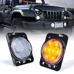 Xprite Amber Yellow LED Front Fender Side Marker Light Assembly with Clear Lens for 2007-2016 Jeep Wrangler