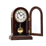 Traditional Wooden Pendulum Mantel Clock with Westminster Chimes - Brown Wood Mechanical Table Clock for Home Decor, Living Room, Office - Perfect Housewarming or Birthday Gift - Chimes Every Hour