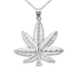 Fine Sterling Silver Pot Cannabis Charm Marijuana Leaf Pendant Necklace, 18", Sterling Silver