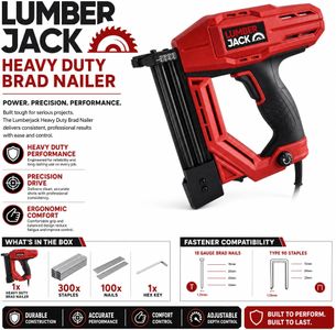 Lumberjack Electric Brad Nailer Stapler – Heavy Duty for Carpentry & Upholstery, Includes Staples & Nails