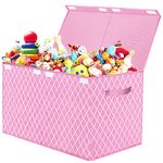 VERONLY Toy Box Chest Organizer Bins for Girls Boys, Kids Large Fabric Collapsible Storage Basket Container with Flip-Top Lid & Handles for Clothes,Blanket,Nursery,Playroom,Bedroom (Pink)