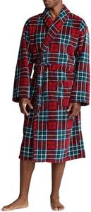 Polo Ralph Lauren mens Microfiber Plush Long Sleeve Shawl Collar Robe, Red/Green Navy Pony, Small-Medium