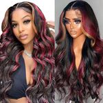 13X6 Burgundy Lace Front Wigs Human Hair Glueless Pre Plucked Red Blonde Highlight Human Hair Lace Front Wigs 200% Density Omber Burgundy Lace Front Wigs Wear and Go Wigs Human Hair 22Inch…