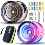 MAGICYOYO Responsive Yoyo 2 Pack, Professional Crystal Yoyo K2 for Kids Beginner, Dual Purpose Plastic Yoyo with Unresponsive Yoyo Bearing for Adults+12 Yoyo Strings+2 Holes Yoyo Case(Gradient+Black)