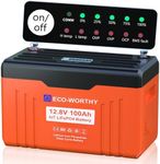 ECO-WORTHY 12V 100AH LiFePO4 Lithium Battery Bluetooth with SOC Display, Upgrade 2.0 Built-in 100A BMS with Low-Temp Protection, Suitable for RV, Camping, Solar Off-Grid, trolling Motor
