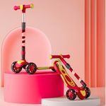 Storio Rooster Foldable Kick Scooter for Kids with LED Light Wheels | Skating Cycle Style Scooter with Adjustable Handle & Foldable Design | Lightweight Ride-On Toy for Boys & Girls - Red & Yellow