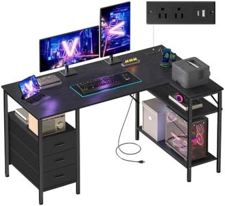 VASAGLE L Shaped Computer Desk with Drawers, Large Gaming Desk with Shelves