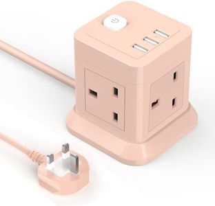 Cube Extension Lead with USB Slots, BEVA 4 Way Multi Plug Power Strip with 3 USB Ports (5V/2.4A), Desktop Power Extension Socket with 1.5M Extension Cords for Home Dorm Office Travel-PINK