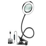 10X Magnifying Glass with Light and Timer, 2 in 1 Magnifying Desk Lamp, 3 Color Modes 10 Dimmable Brightness, Flexible Gooseneck Magnifier with Light for Craft Hobby Sewing Close Work(No Adapter)