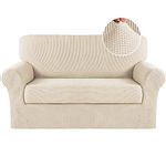 Turquoize 2 Piece Sofa Cover Loveseat Cover Sofa Covers 2 Seater Furniture Covers Washable Non Slip Couch Cover for Dogs Jacquard Spandex Furniture Protector Pet Friendly Fitted(Loveseat, Natural)