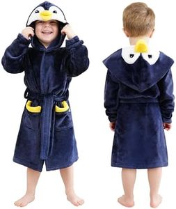 LOLANTA Toddler Robes Boys Girls Hooded Flush Bathrobes Penguin Animal Sleepwear Kids' Housecoat Christmas Gifts (Penguin 3-5T)