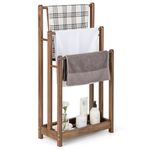 Multigot 3-Tier Towel Rack, Freestanding Bathroom Towel Rail with Bottom Shelf and Anti-toppling Device, Modern Rust-Resistant Bathroom Organizer (Rustic Brown)